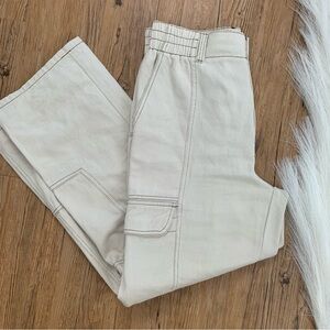 Full Tilt Tan Cream Cargo Wide Leg Pants High Waisted Elastic Waist Size large